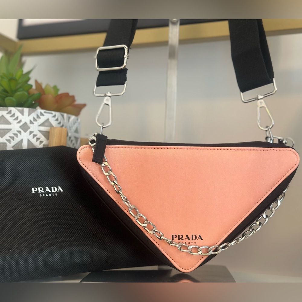 Prada Pink Triangle Cosmetic Case with Black Trim - Picture 2 of 4